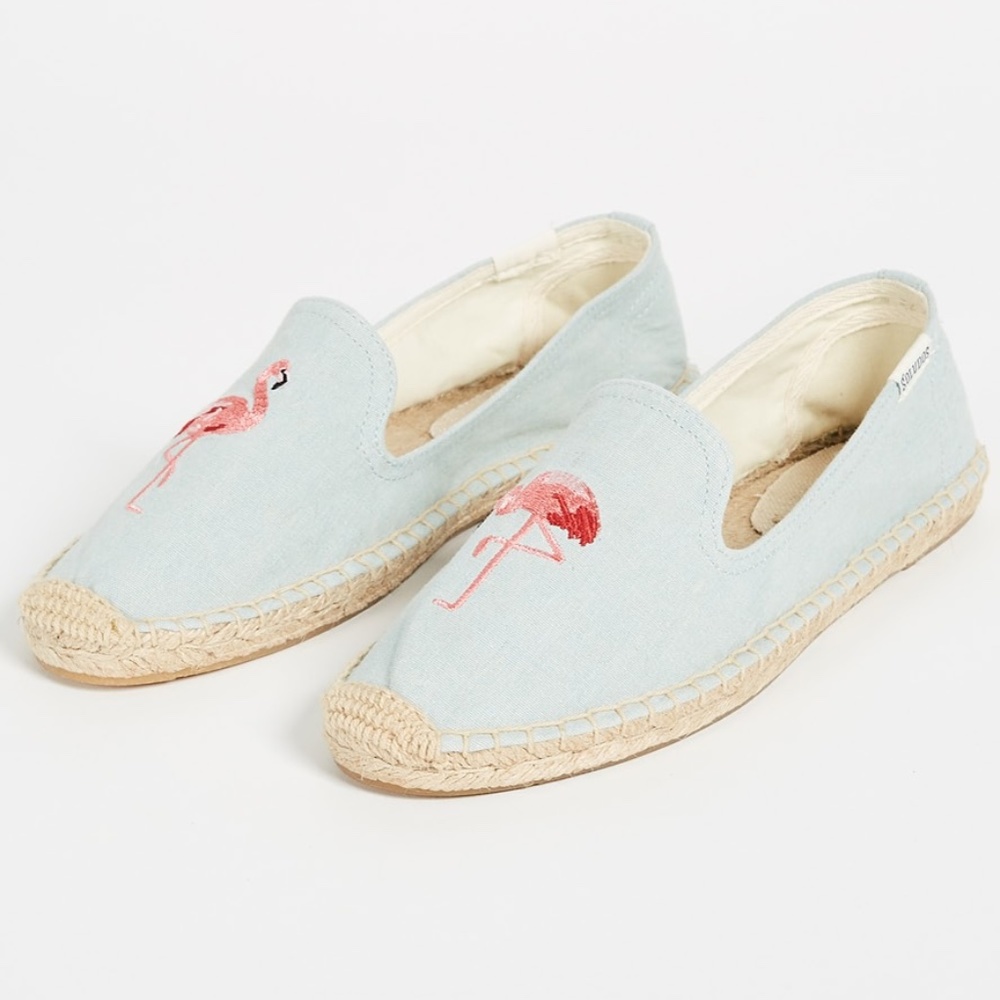 Soludos Flamingo Smoking Slipper Espadrilles, Chambray, Size 9.5